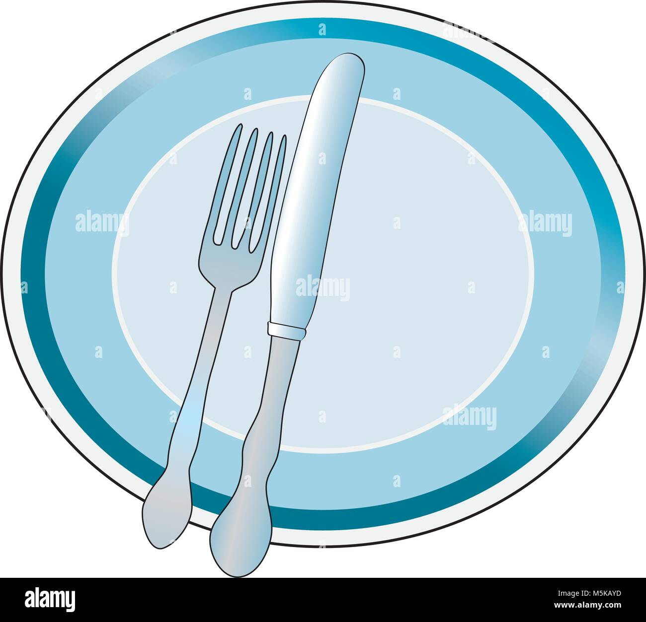 A cartoon blue rimmed plate with a knife and fork Stock Vector Image & Art  - Alamy