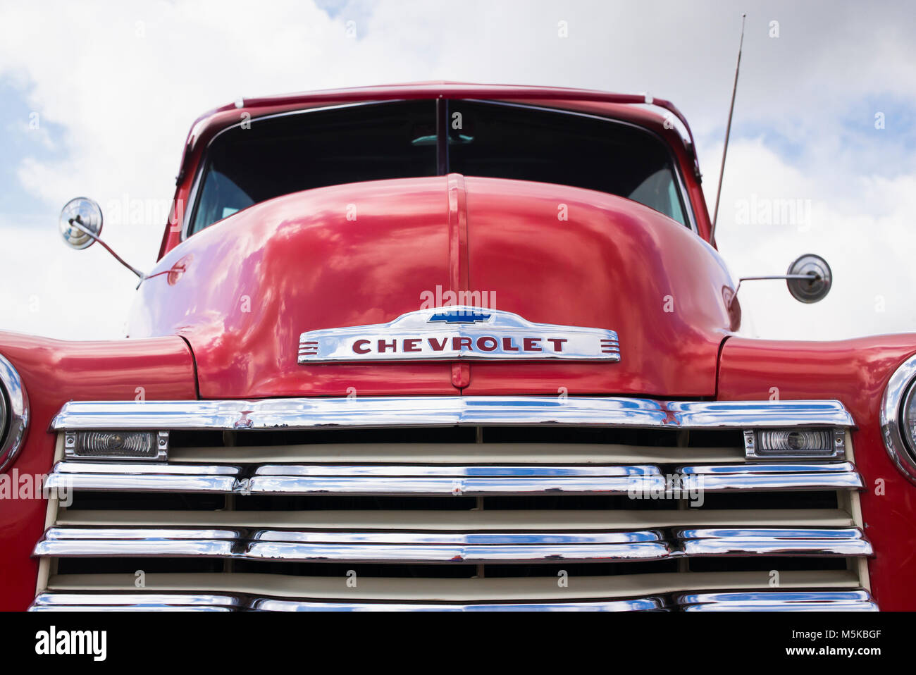 1951 Red Chevrolet pickup truck at an american car show. UK Stock Photo