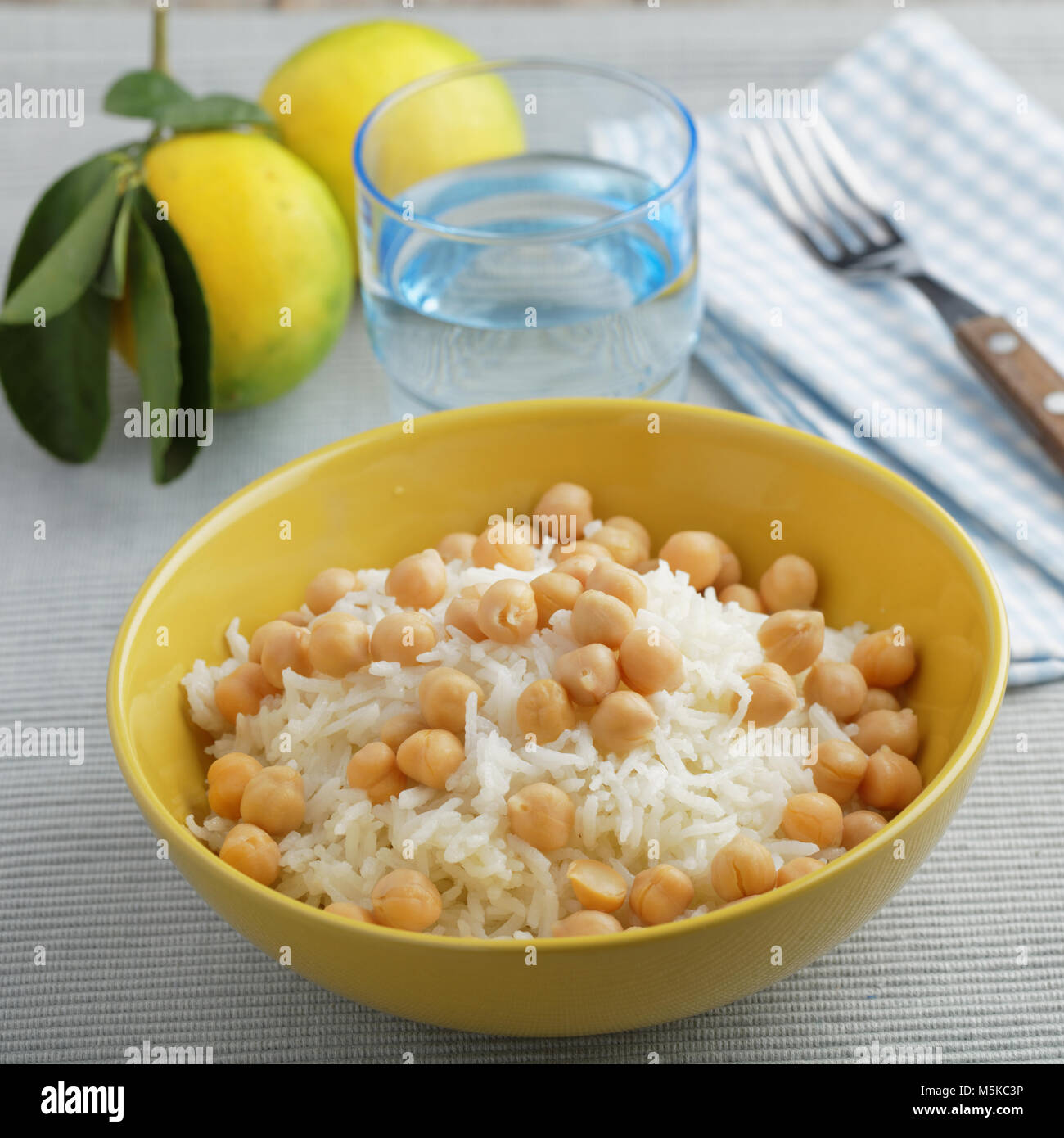 Rice with chickpeas in a bowl Stock Photo