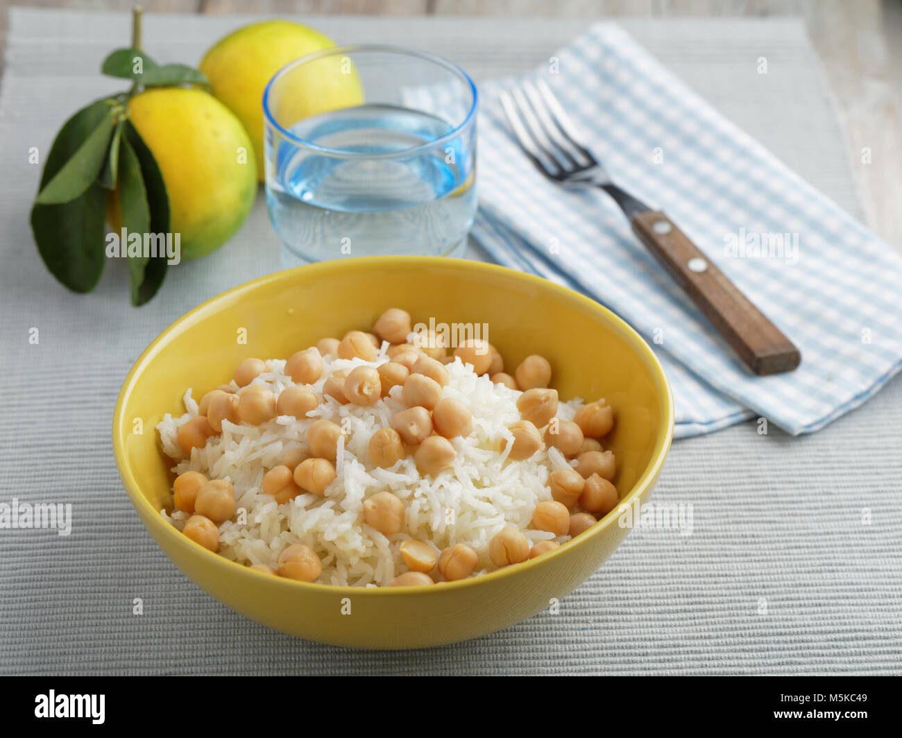 Rice with chickpeas in a bowl Stock Photo