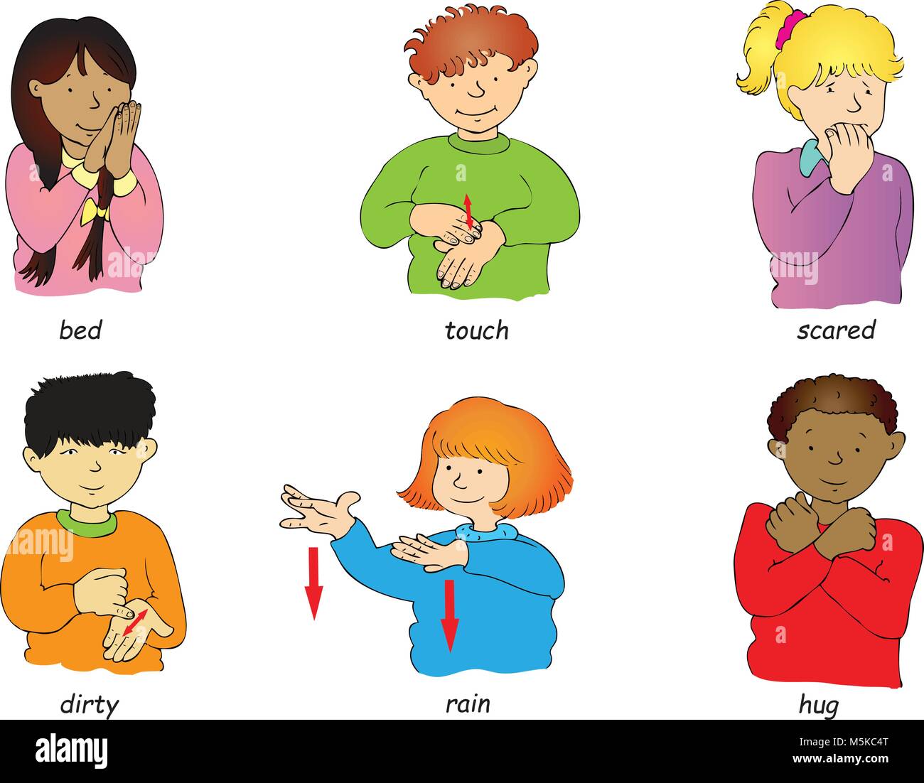 Six multi racial children doing sign language Stock Vector