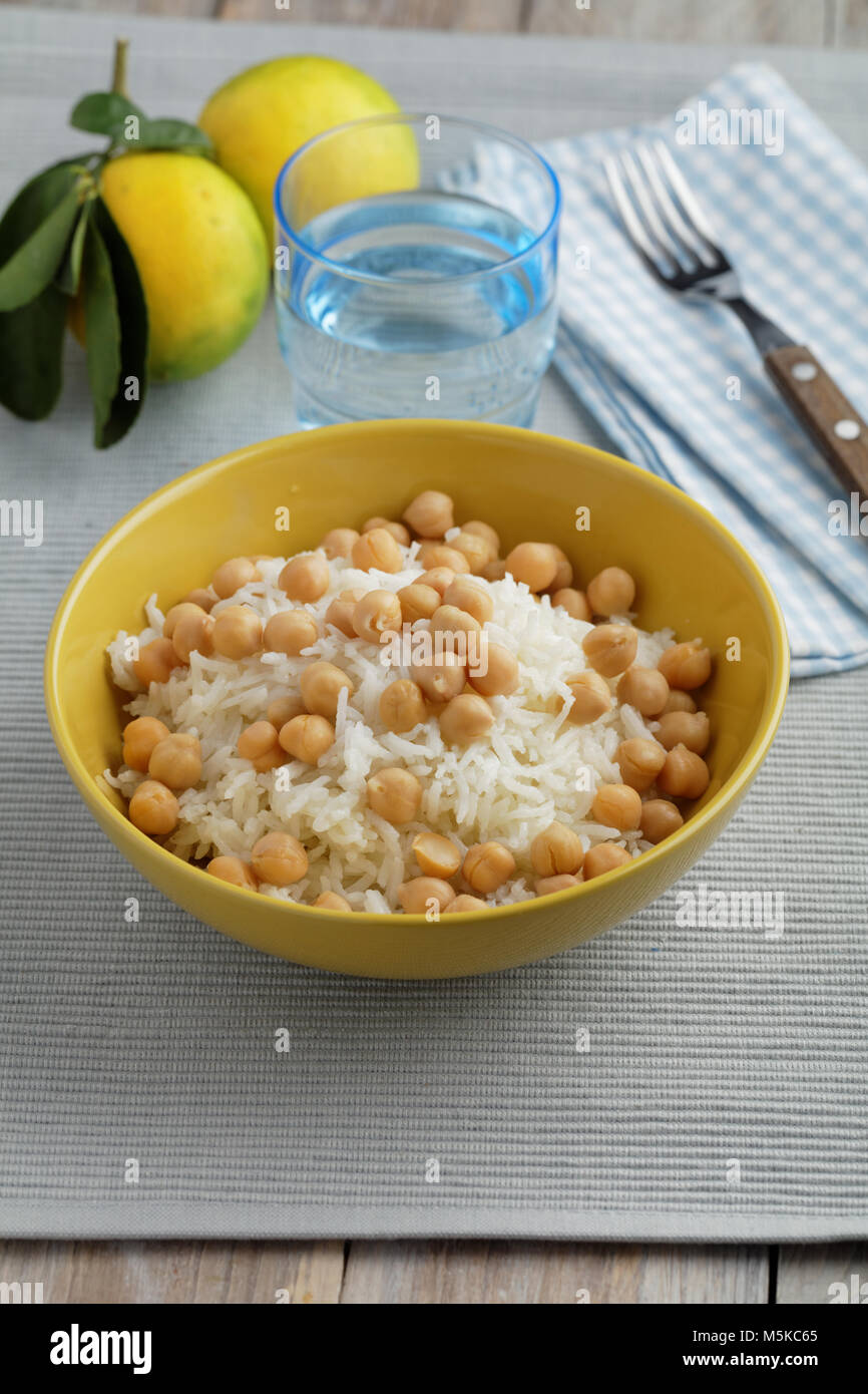 Rice with chickpeas in a bowl Stock Photo