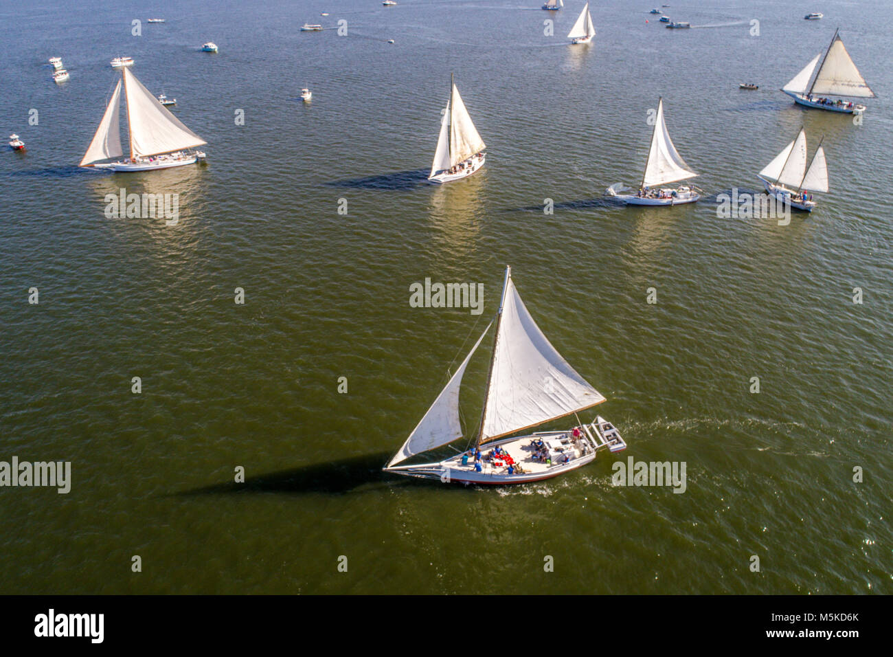 Skipjack Ride Aerial view showing off the mighty sails of a group of traditional ...