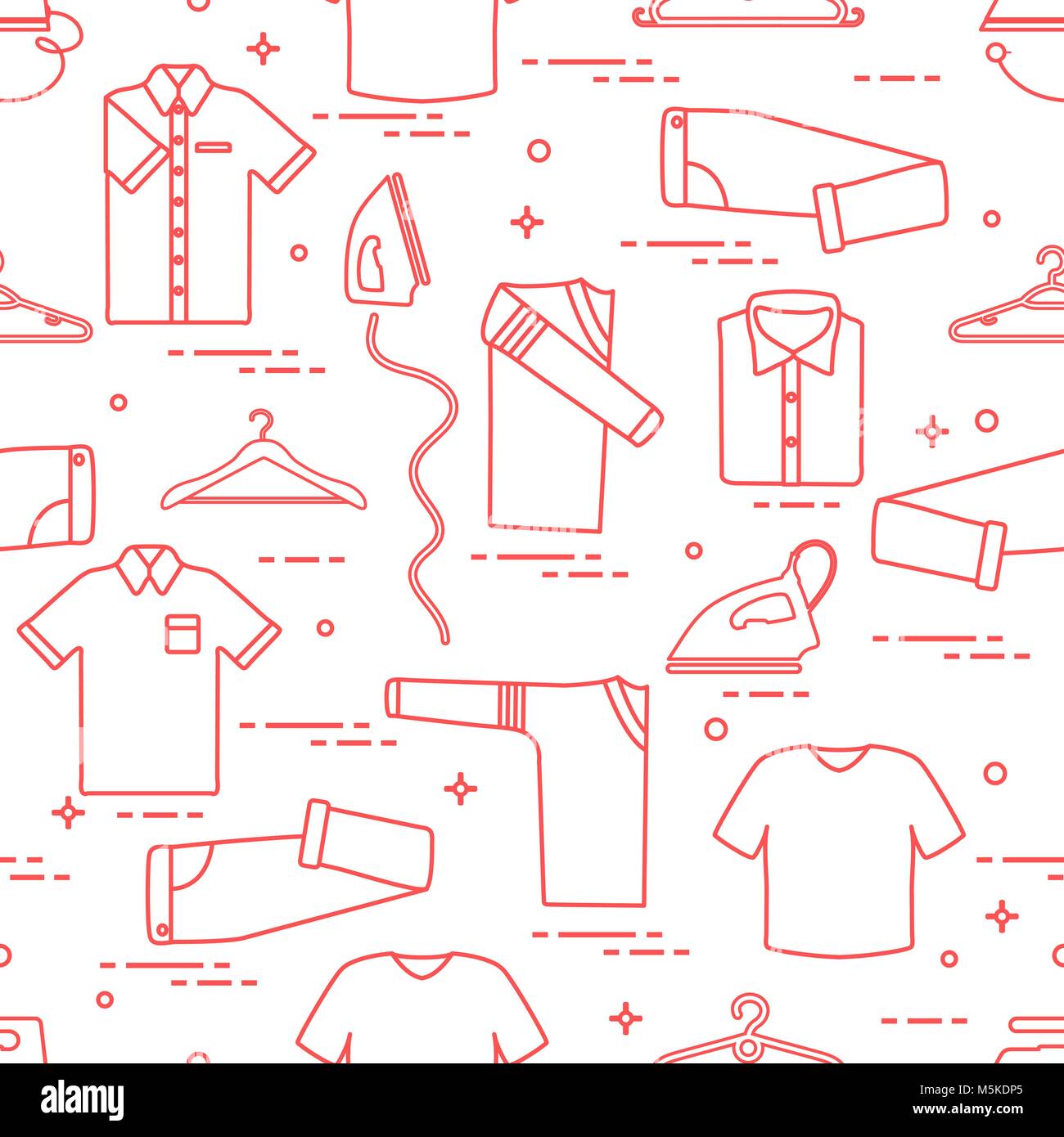 Seamless pattern with irons, clothes hangers and different clothes ...