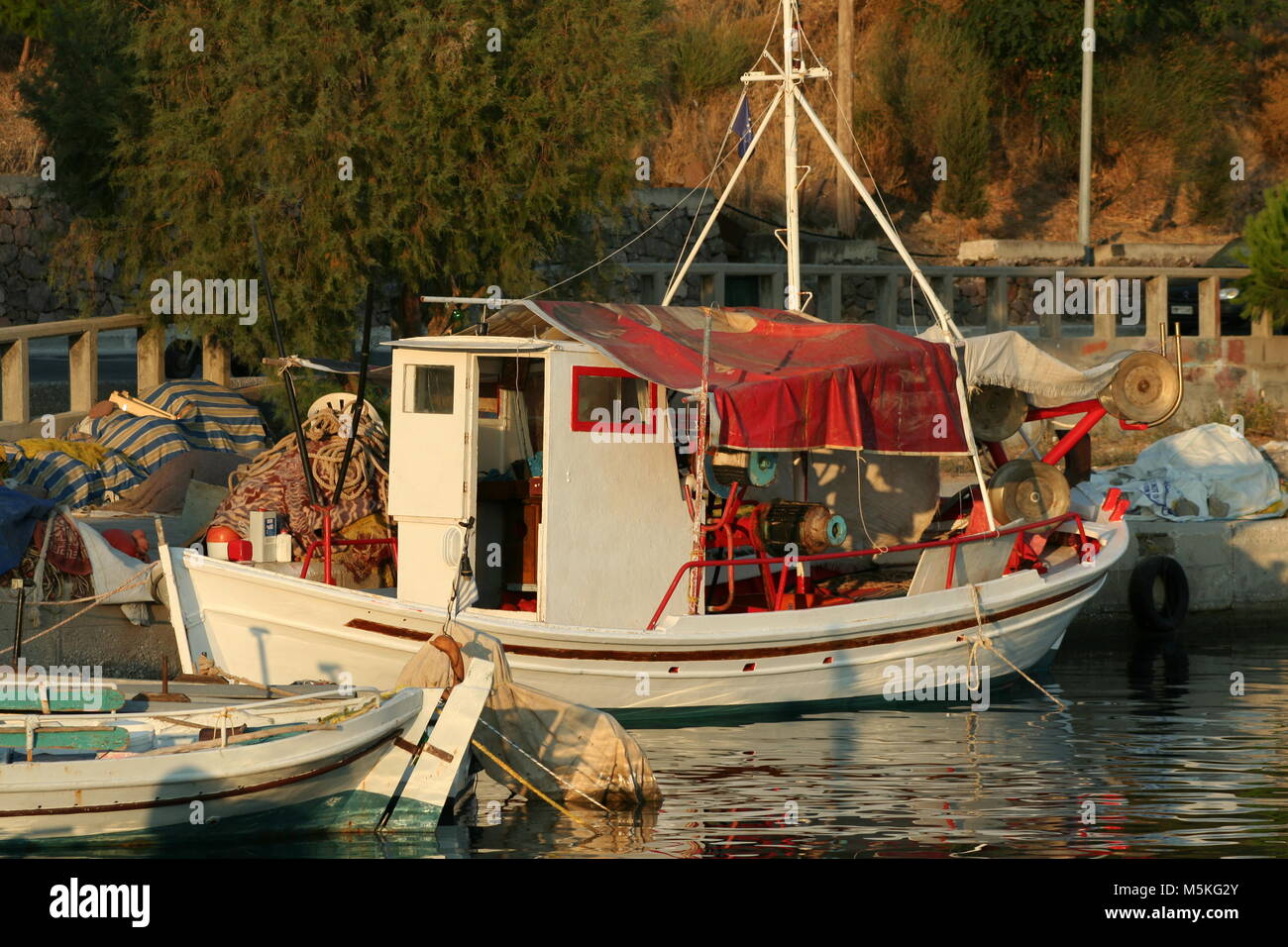 Fishing boats in the harbour of Petra Stock Photo