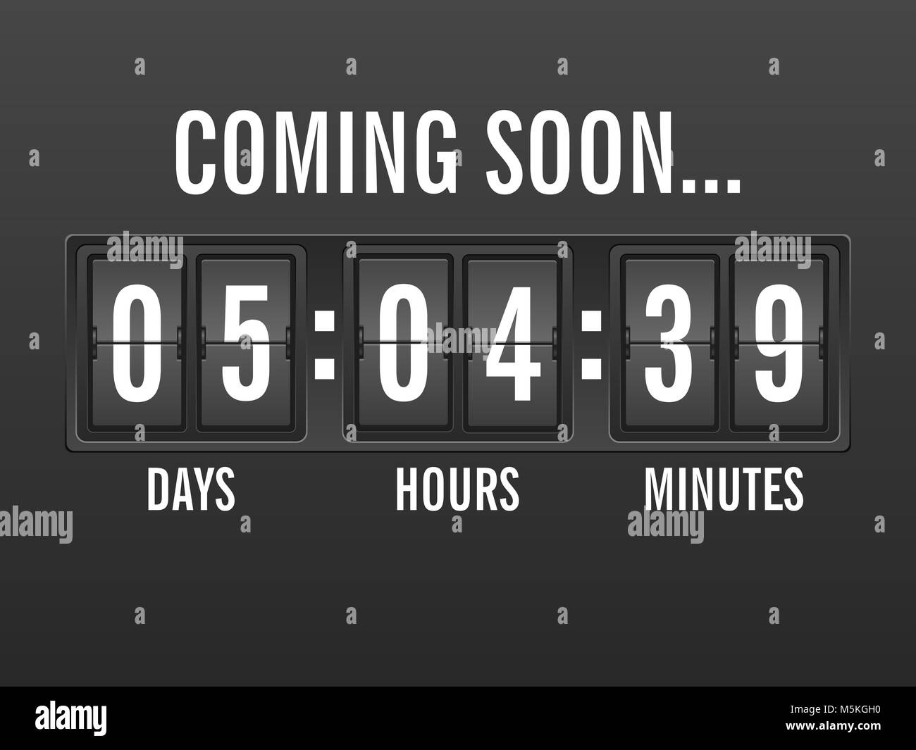 Flip clock countdown, coming soon background. Vector illustration Stock