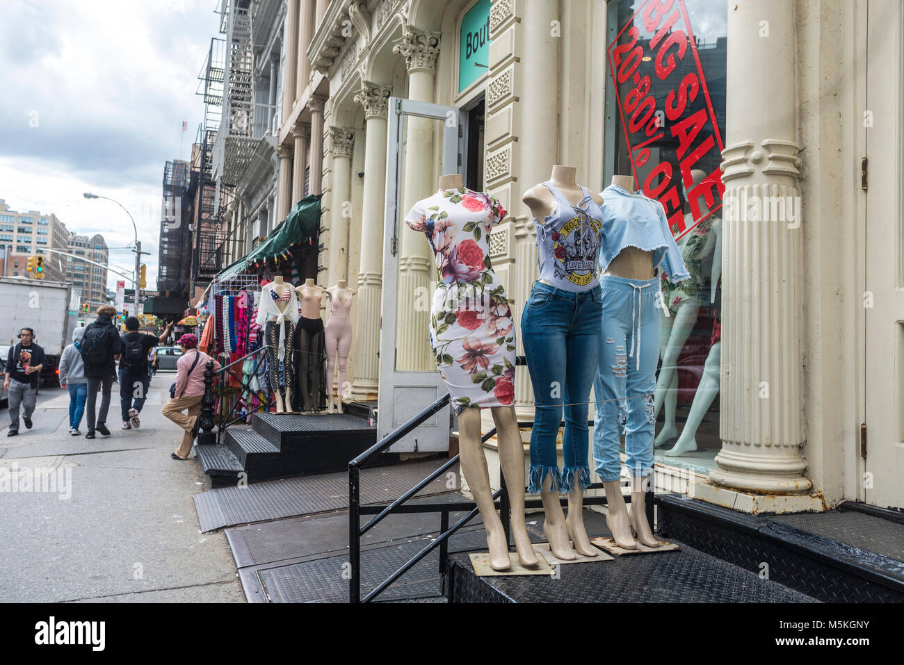 New York, NY, USA - 26 May 2017 - Women's clothing on sale on Canal Street Stock Photo