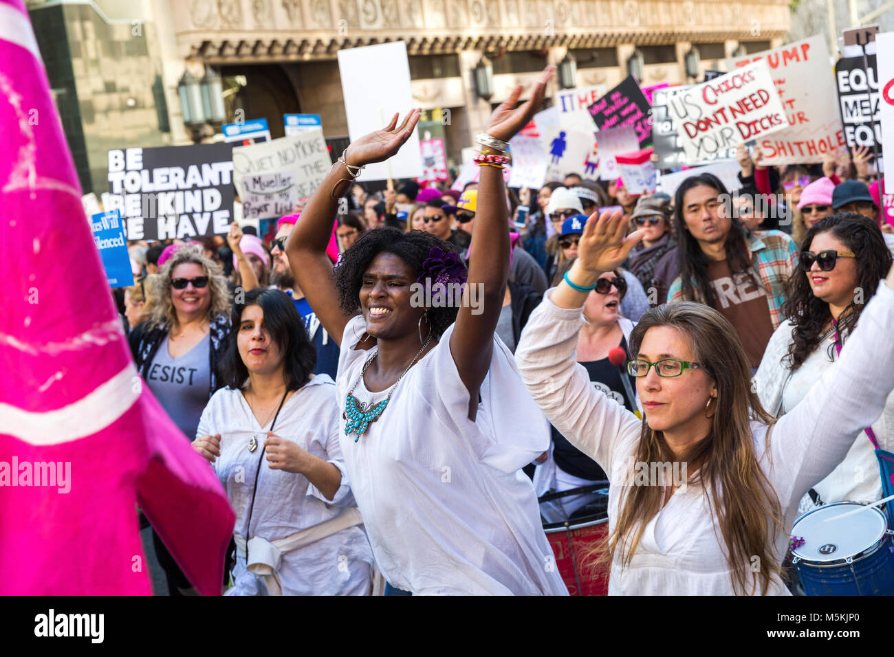Woman's  March in Downtown Los Angeles, January 20, 2018 Stock Photo