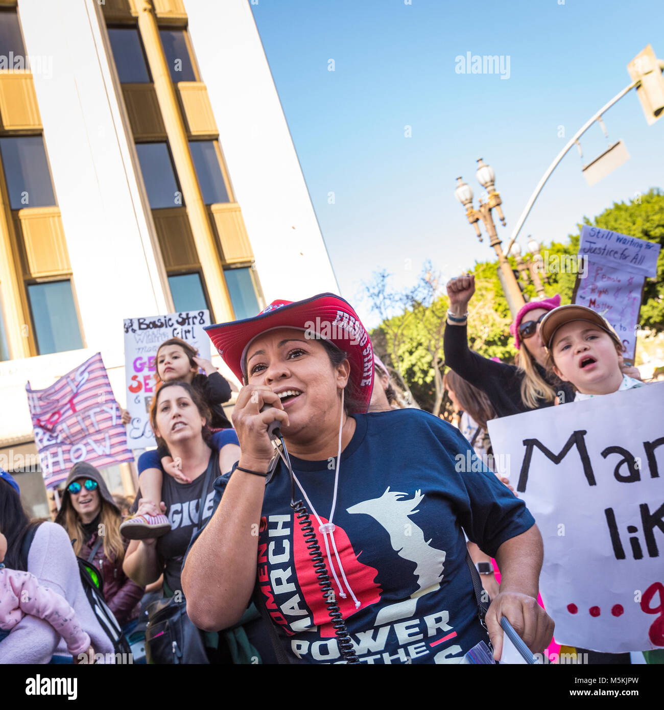 Woman's  March in Downtown Los Angeles, January 20, 2018 Stock Photo
