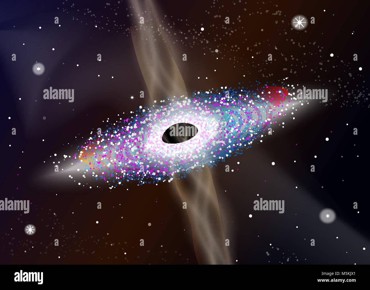 black hole eating planets. Excess gas escapes from a black hole. 10 eps Stock Vector