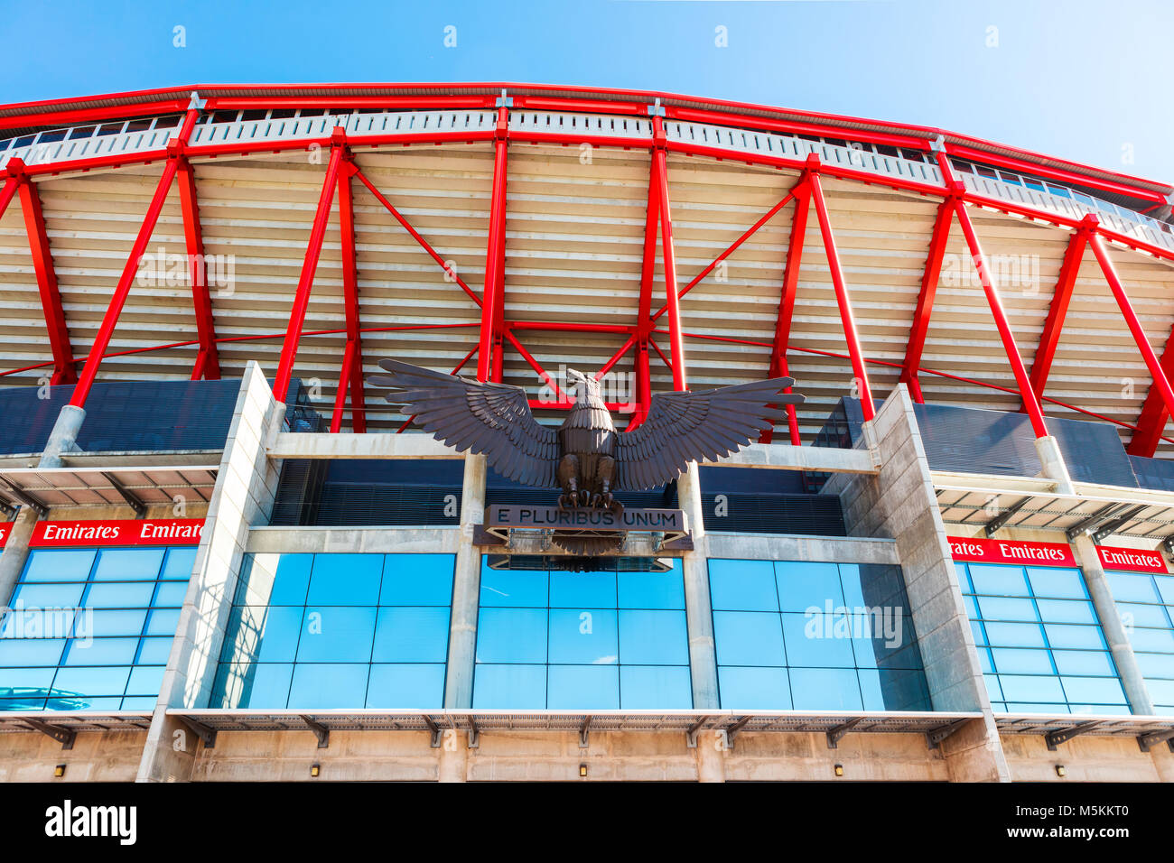 Eagle sculpture at the entrance of Benfica Stadium (Estadio da Luz) in Lisbon. Stock Photo