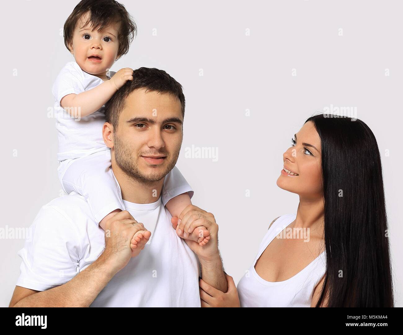 A happy family on white background Stock Photo - Alamy