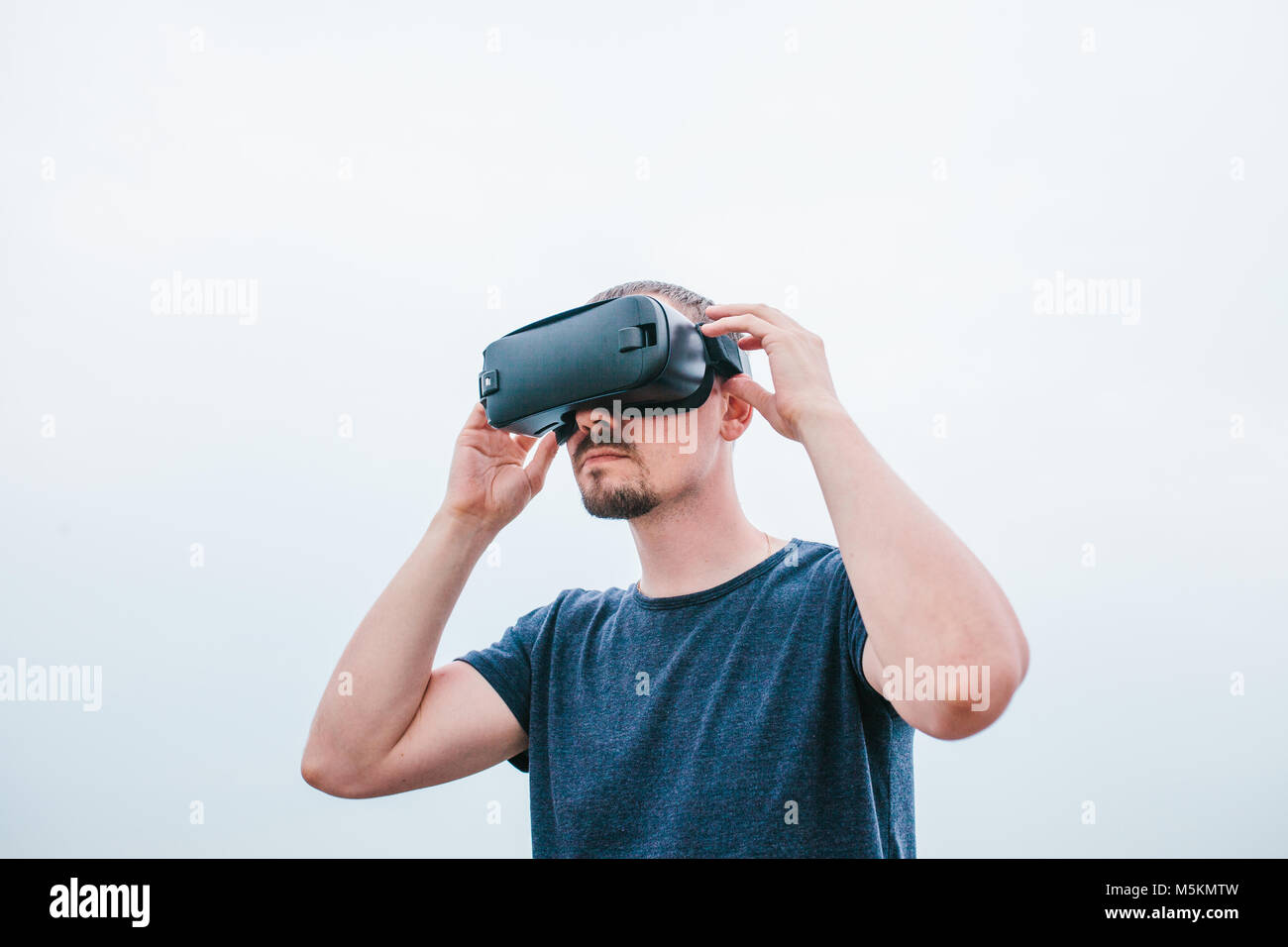The man with glasses of virtual reality. Future technology concept ...