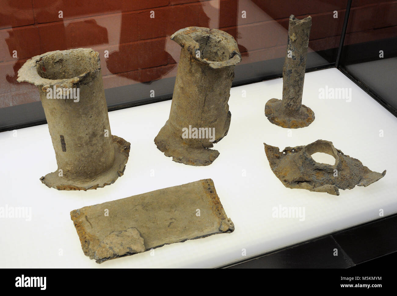 Remains of Roman lead pipes. Church of the Apostle, Cologne (Germany). Roman-Germanic Museum. Cologne. Germany. Stock Photo
