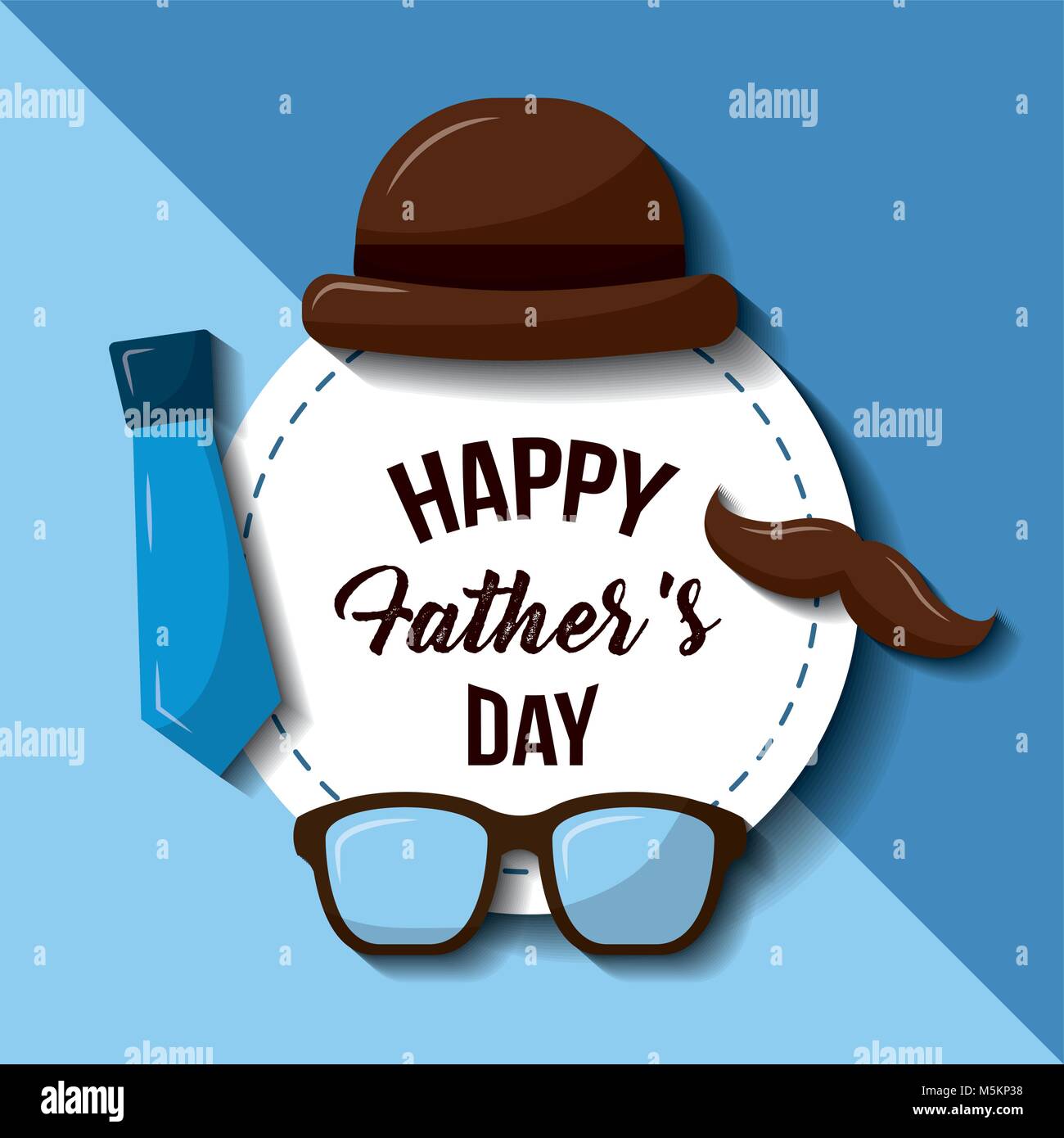 happy fathers day hat glasses mustache and necktie retro style Stock ...