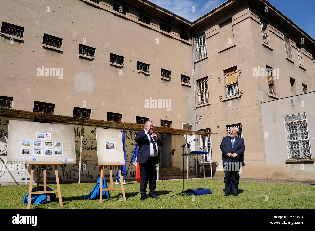 Jean-Marc Todeschini, Secretary of State for Veterans of France pays visit to Montluc prison, Lyon, France Stock Photo