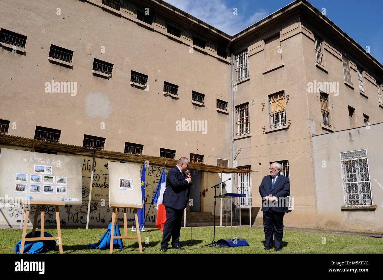Jean-Marc Todeschini, Secretary of State for Veterans of France pays visit to Montluc prison, Lyon, France Stock Photo