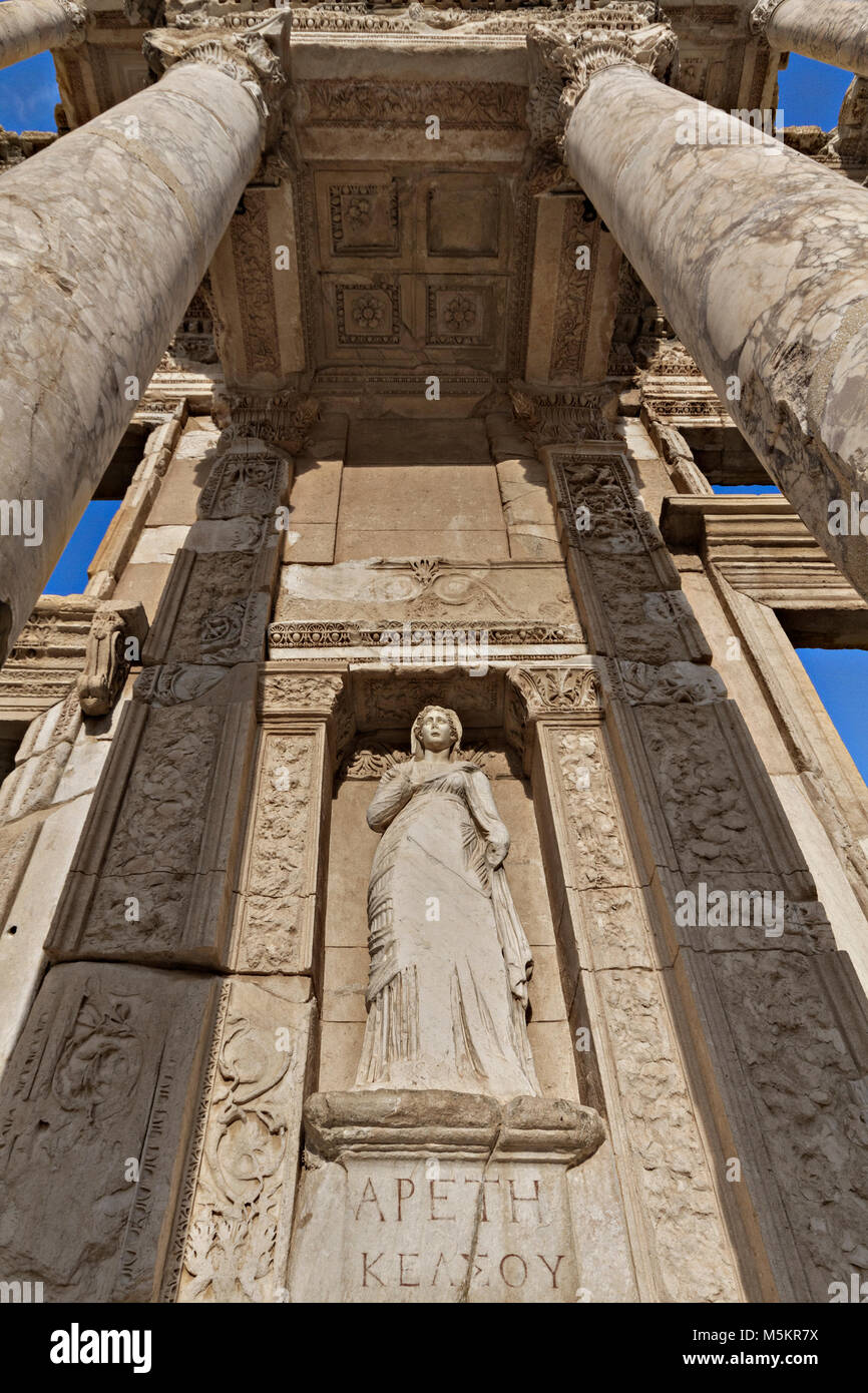 Roman Library of Celsus in the ruins of Ephesus in Turkey Stock Photo