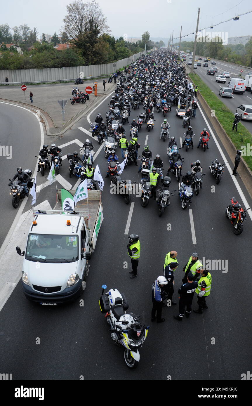 Bikers protest against driving restrictions, Lyon, France Stock Photo
