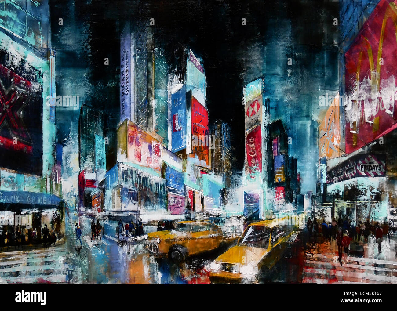 Times square. Famous New York City landmark. Original acrylic painting. Stock Photo