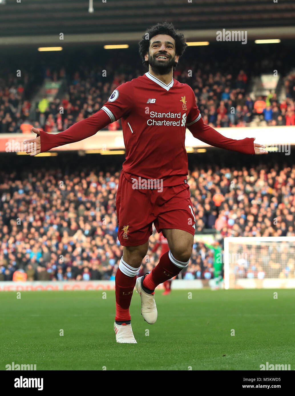 Liverpool's Mohamed Salah celebrates scoring his side's second goal of