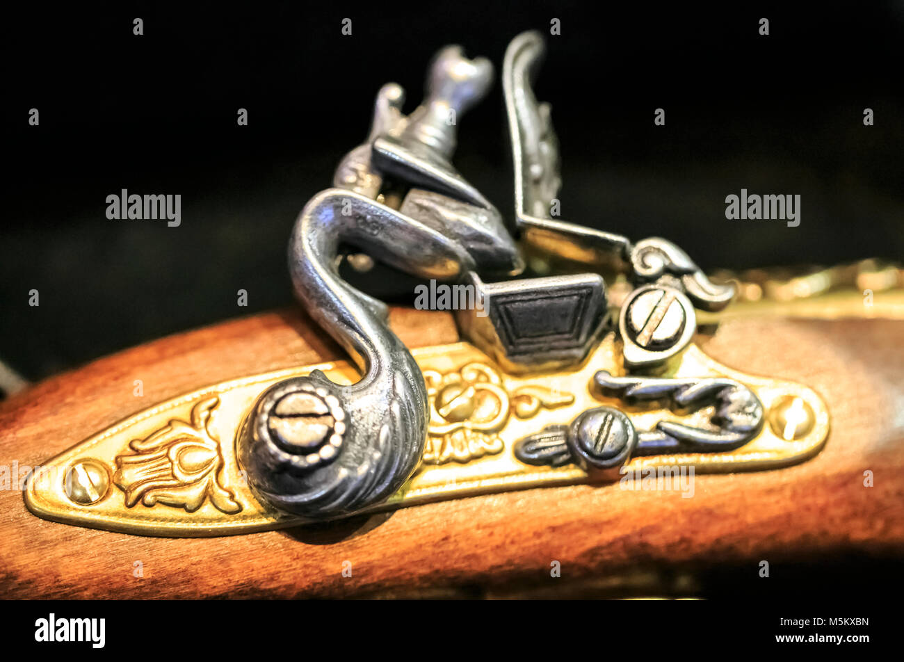 Antique pirate gun on a box Stock Photo Alamy