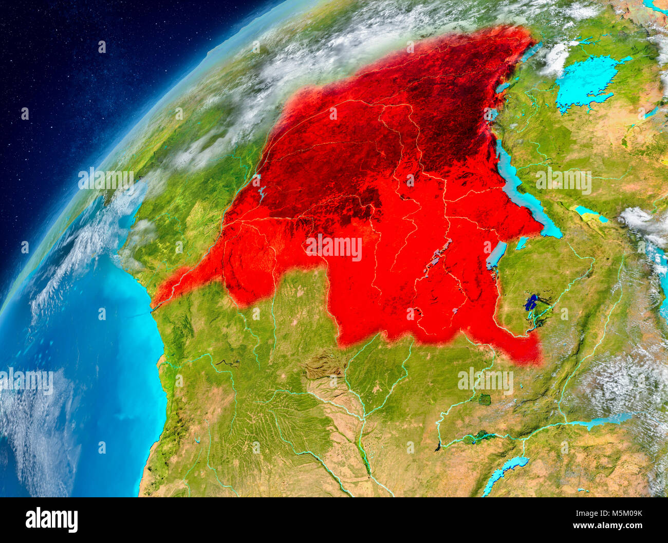 Country of Democratic Republic of Congo in red on planet Earth with ...