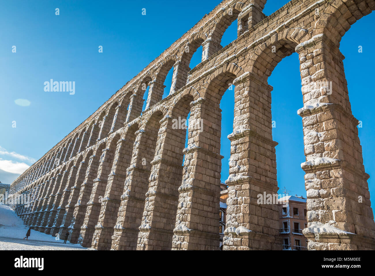The Old Roman Aqueduct in Segovia Spain Stock Photo