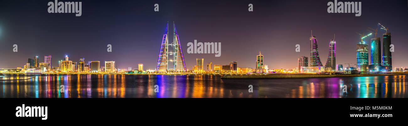 Skyline of Manama dominated by the World Trade Center Building. Bahrain Stock Photo