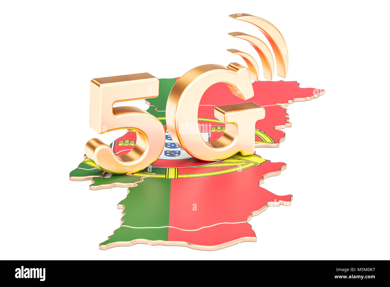 5G in Portugal concept, 3D rendering isolated on white background Stock Photo