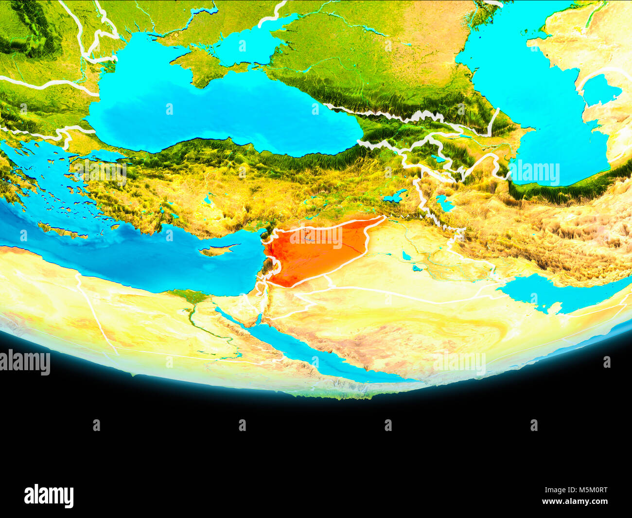 Syria from orbit of planet Earth with visible borderlines. 3D ...