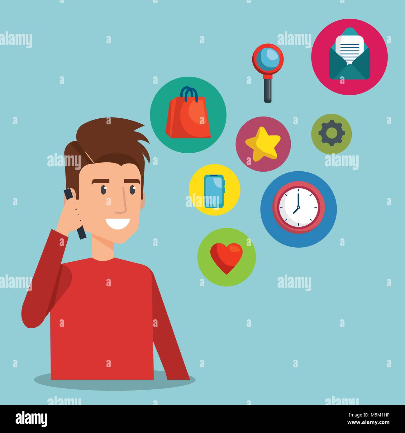 man with social media icons Stock Vector