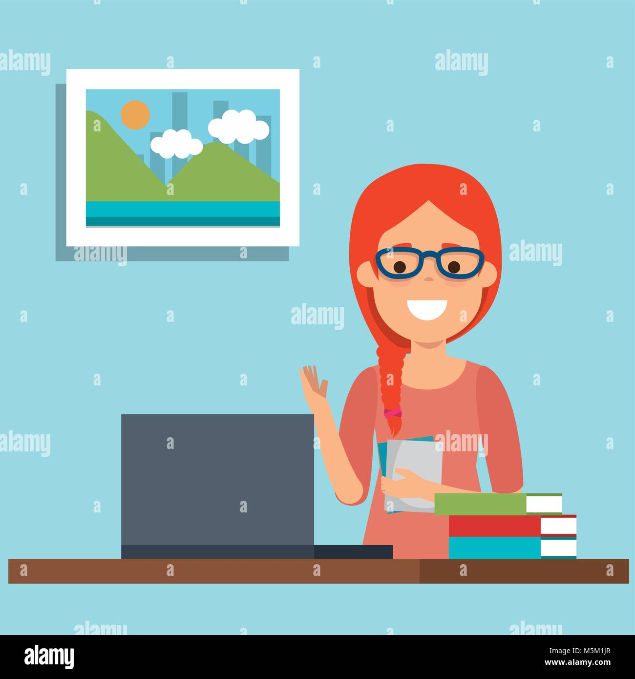 young woman in workplace Stock Vector Image & Art - Alamy