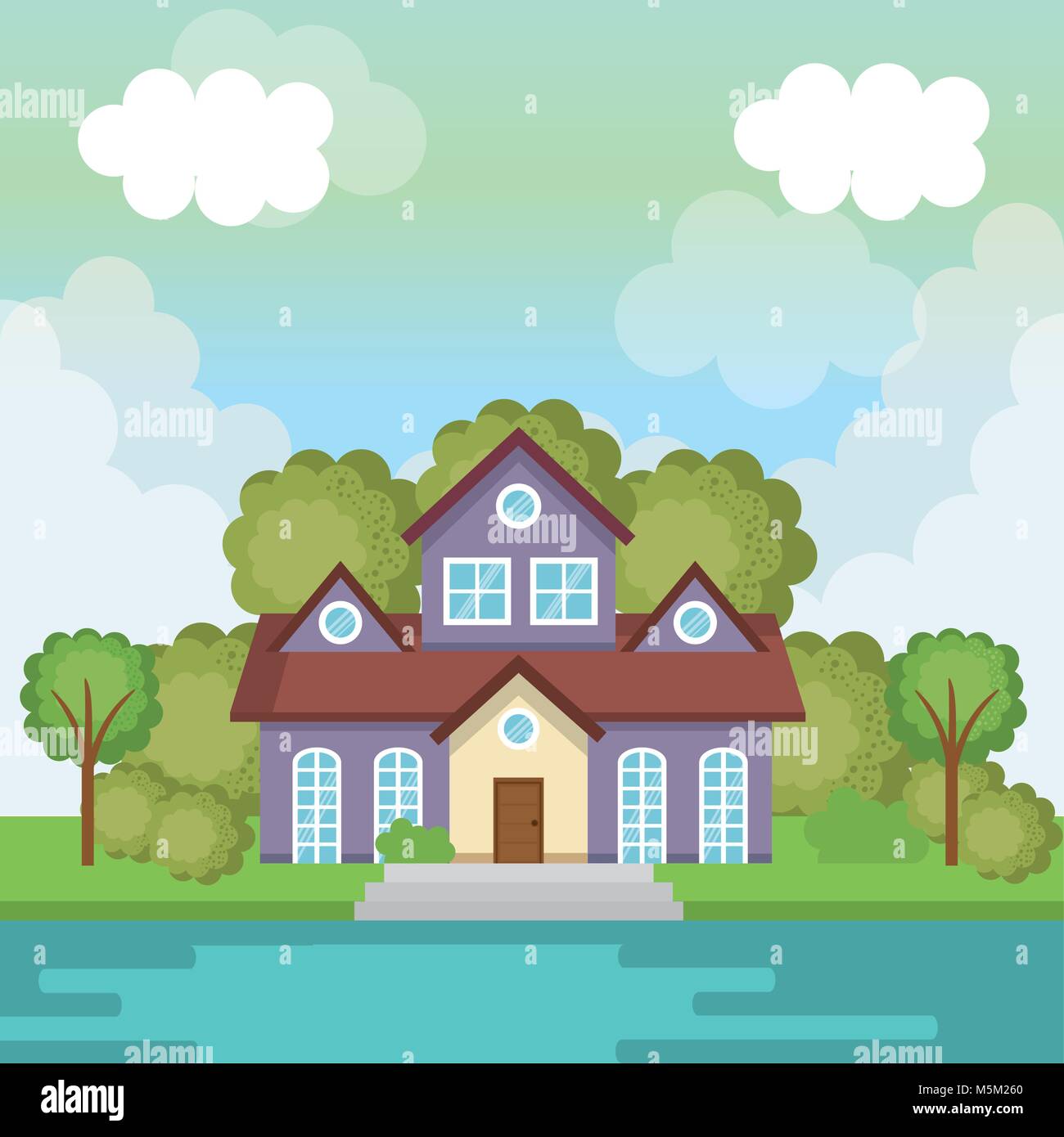 landscape with house and lake scene Stock Vector Image & Art - Alamy