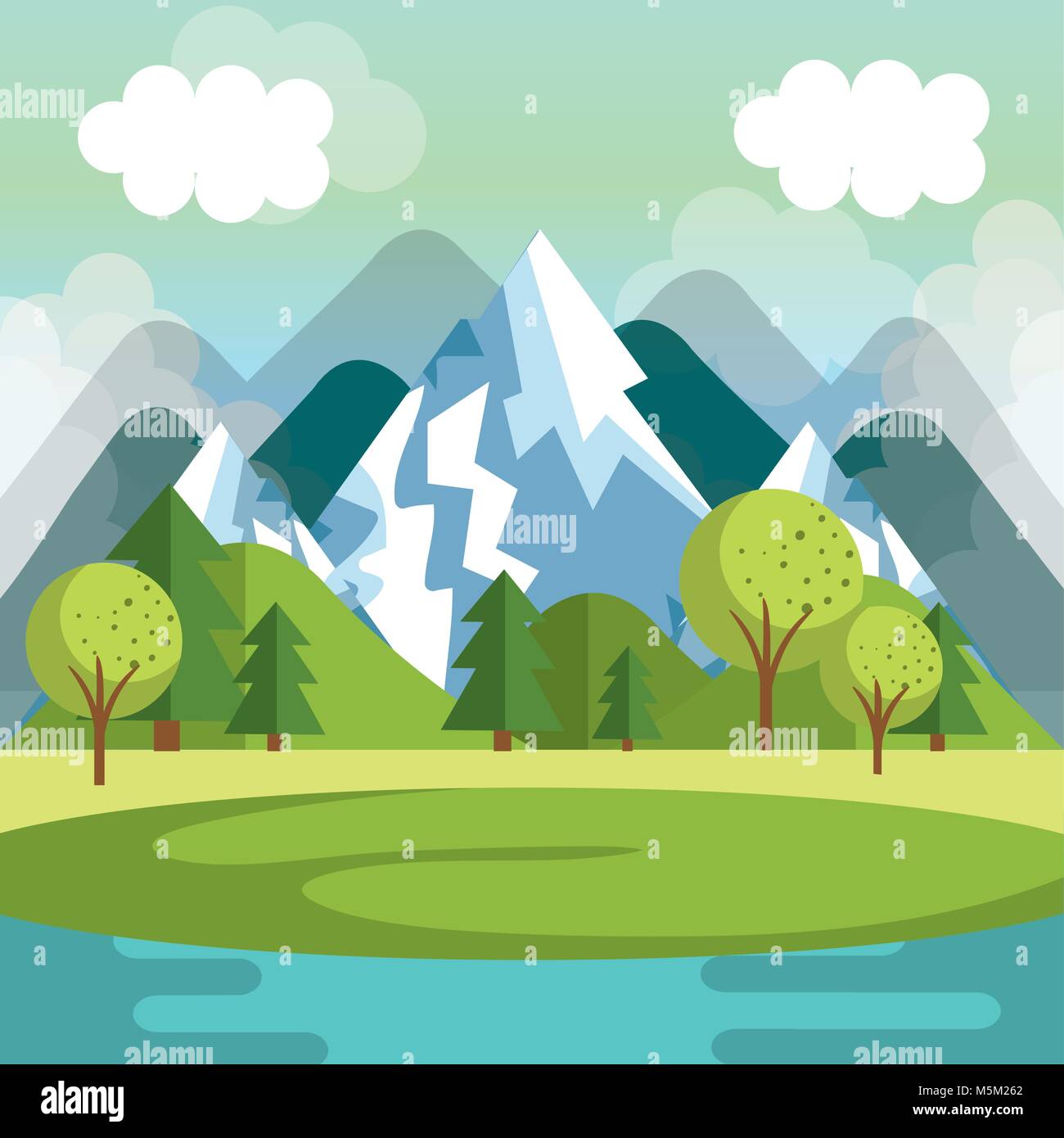 landscape with mountains and lake scene Stock Vector Image & Art - Alamy