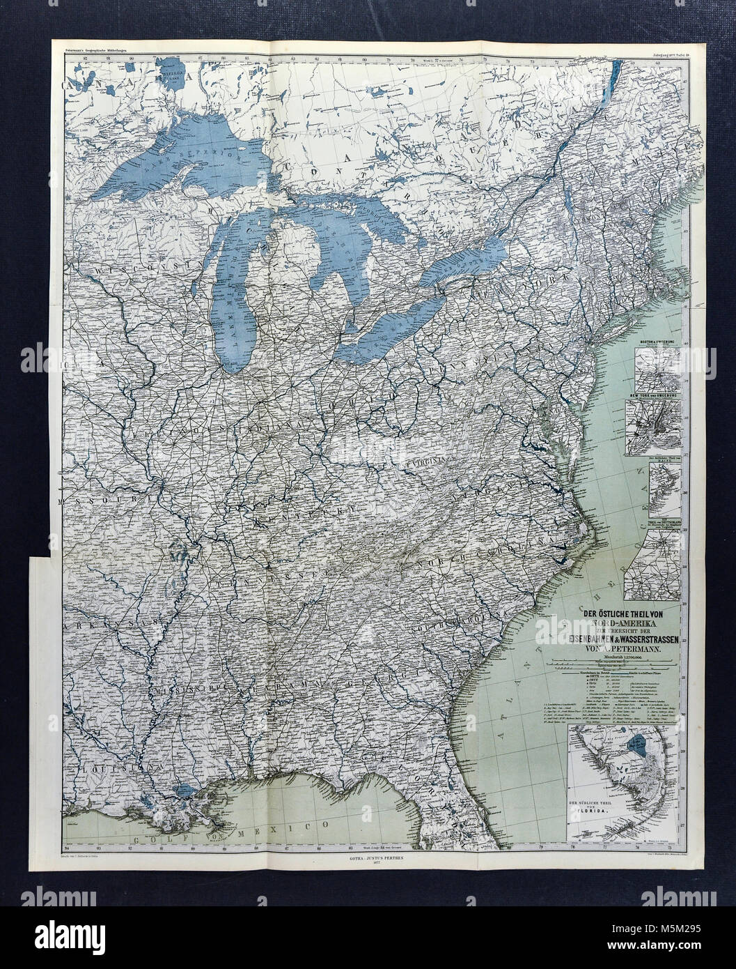 1877 Petermann Mittheilungen Map Eastern United States Stock Photo