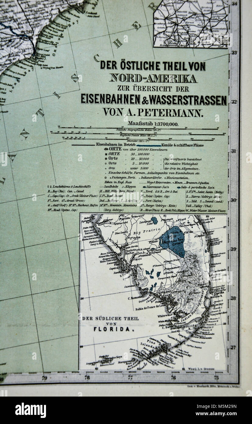 1877 Petermann Mittheilungen Map Eastern United States Stock Photo