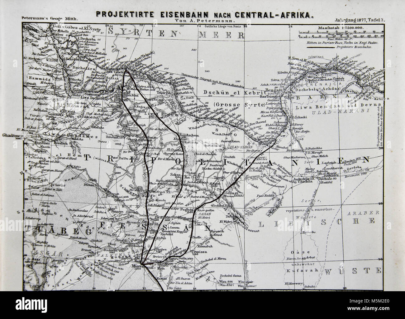 1877 Petermann Mittheilungen Map - Central Africa Railroads Stock Photo