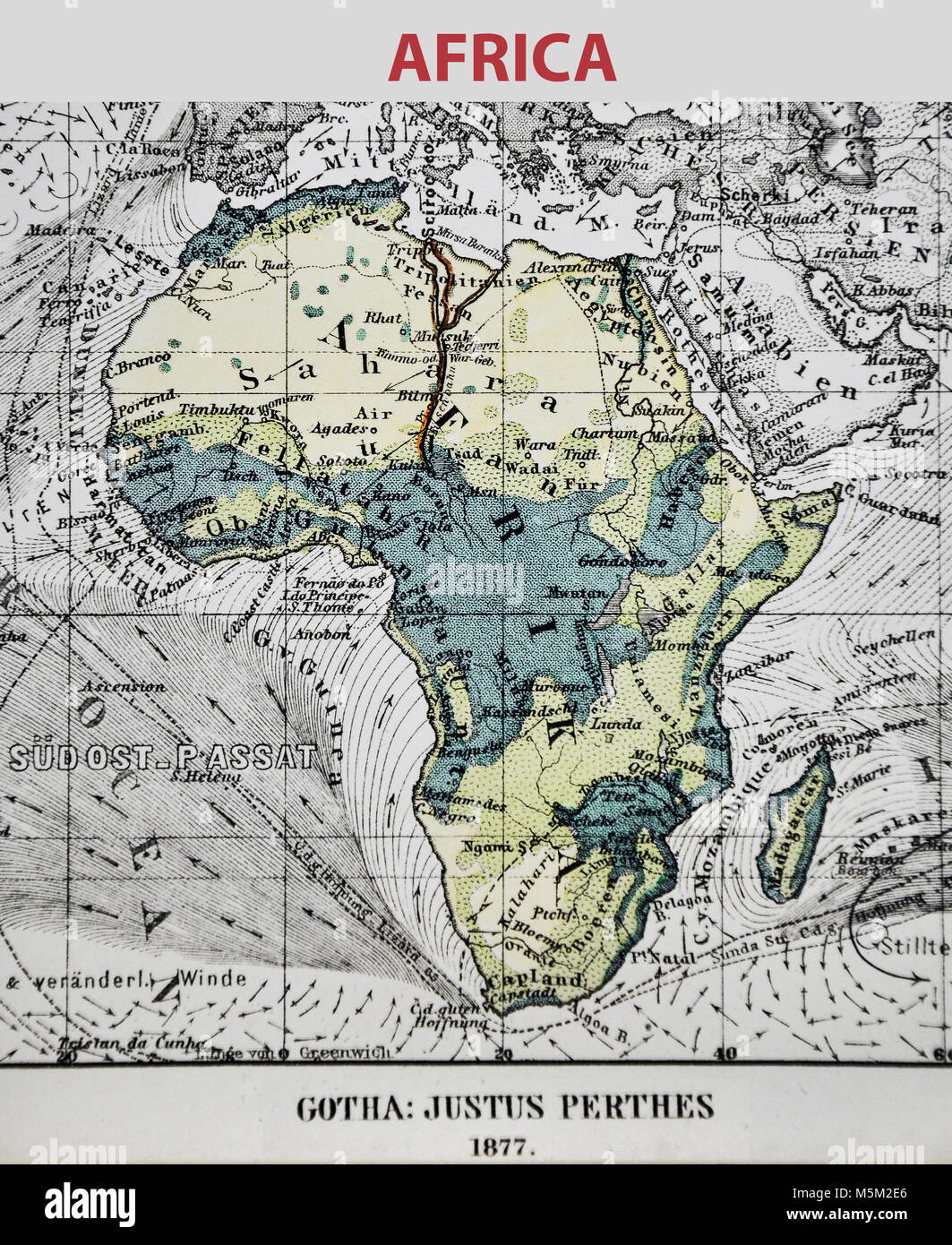 1877 Petermann Mittheilungen Map - Africa Stock Photo