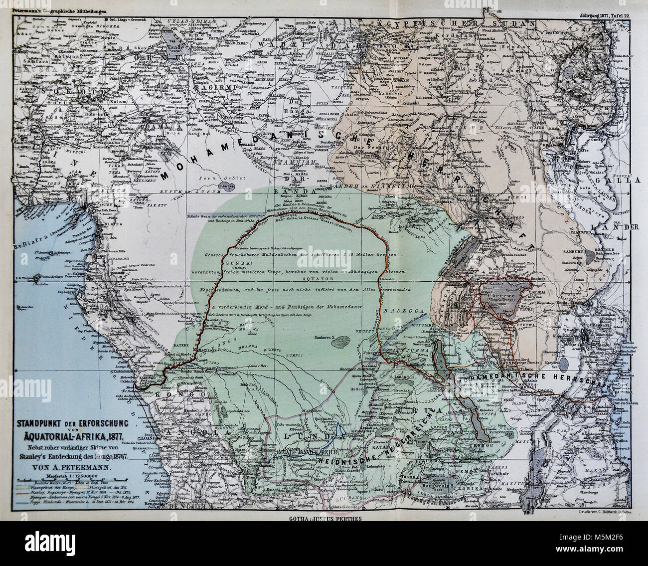 1877 Petermann Mittheilungen Map of Equatorial Africa Stock Photo