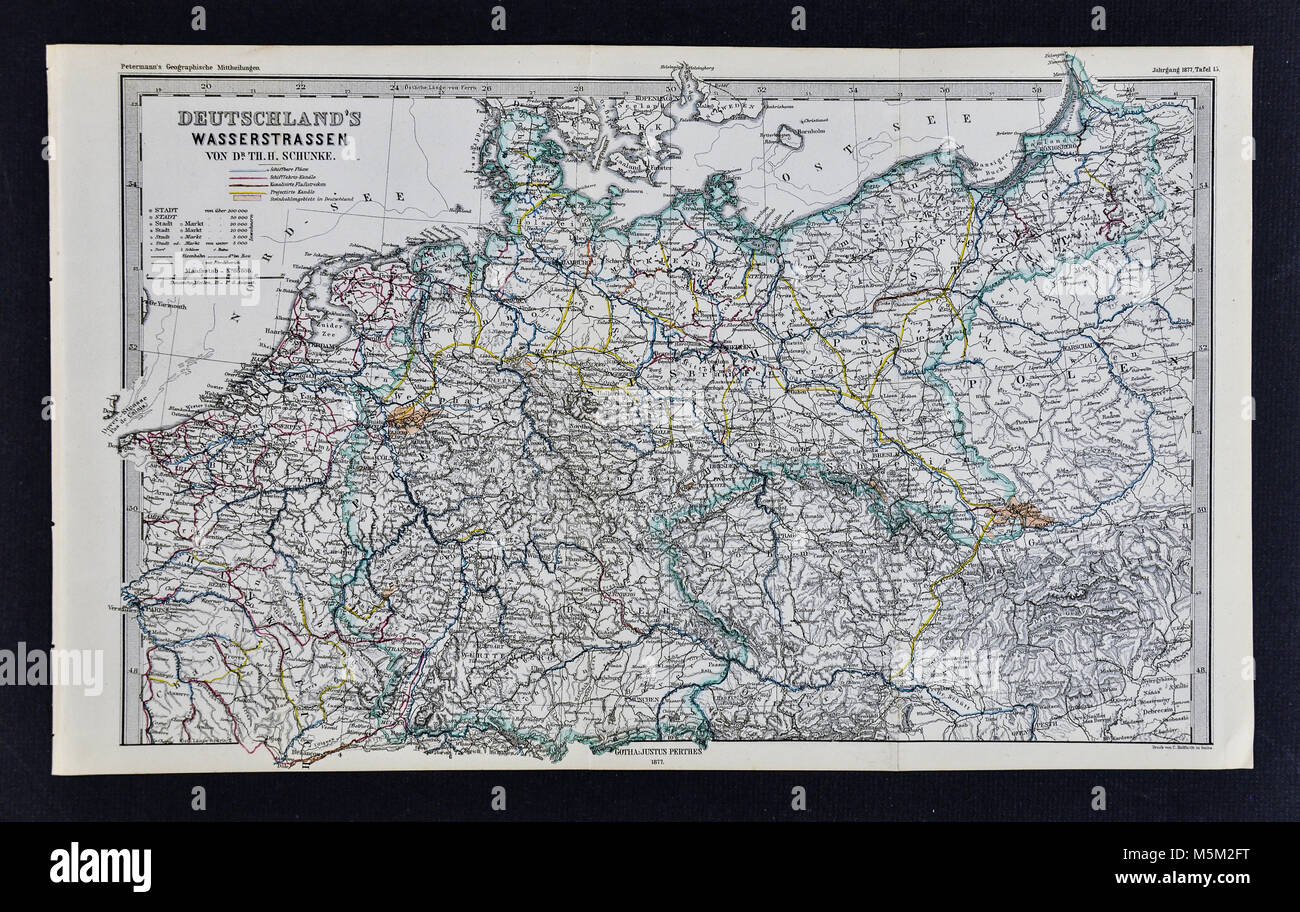 1877 Petermann Mittheilungen Map - Germany Prussia Poland Netherlands Holland Berlin Stock Photo