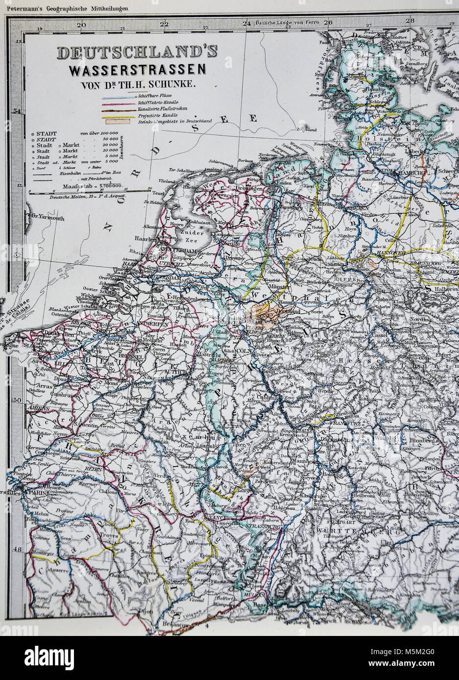 1877 petermann mittheilungen map germany prussia poland netherlands holland berlin stock image
