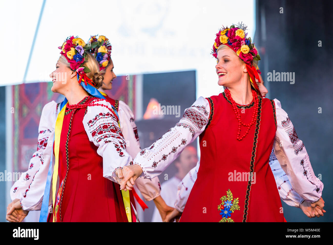 Bunbury, Western Australia. 24th February, 2018. Ukraine Cossack Dancers on stage at South West Multicultural Festival. Chris de Blank/Alamy Live News Stock Photo