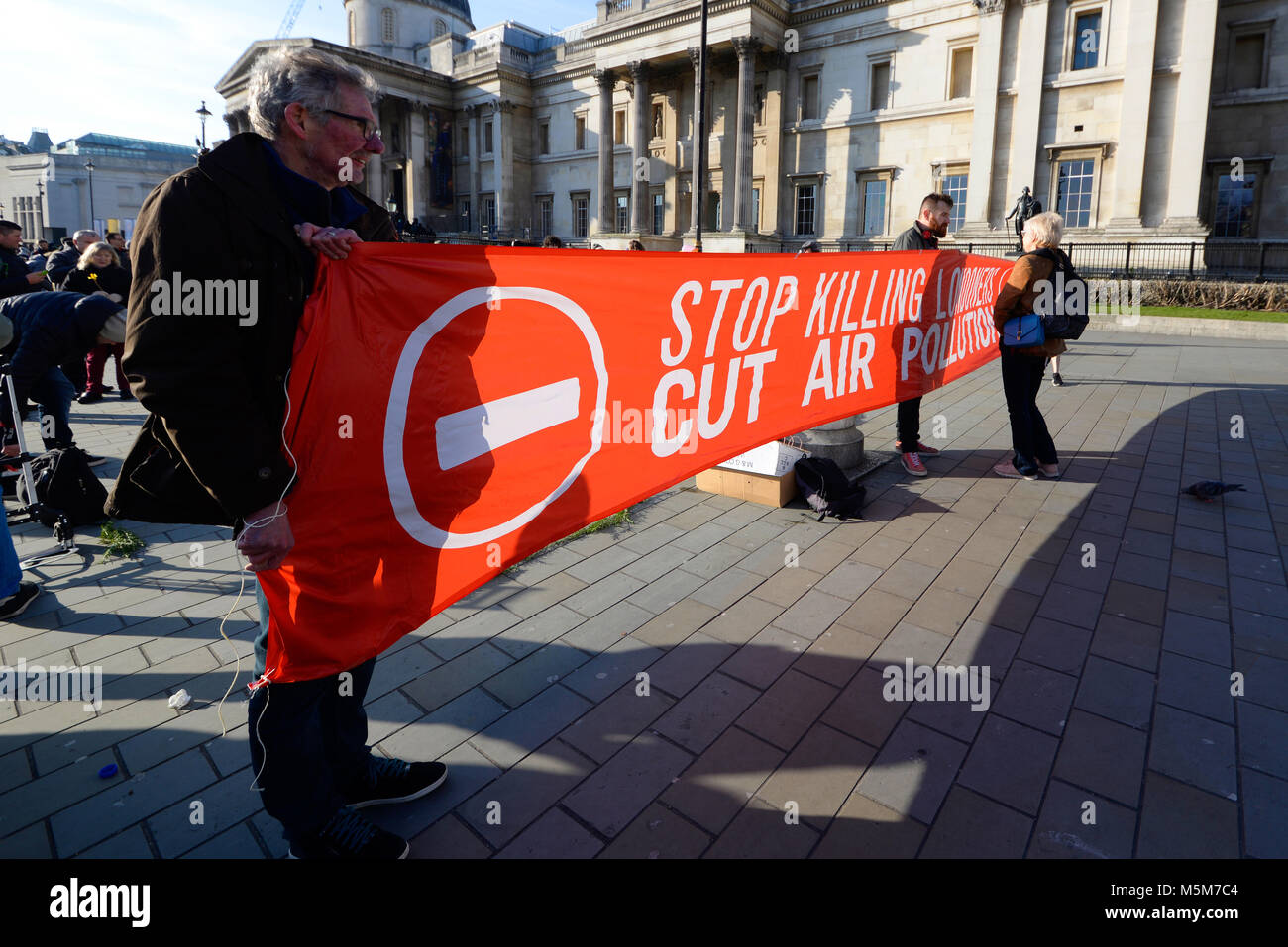 A demonstration in Trafalgar Square to promote clean air and protest against pollution, organised in part by ‘London Clean Air Coalition” Stock Photo