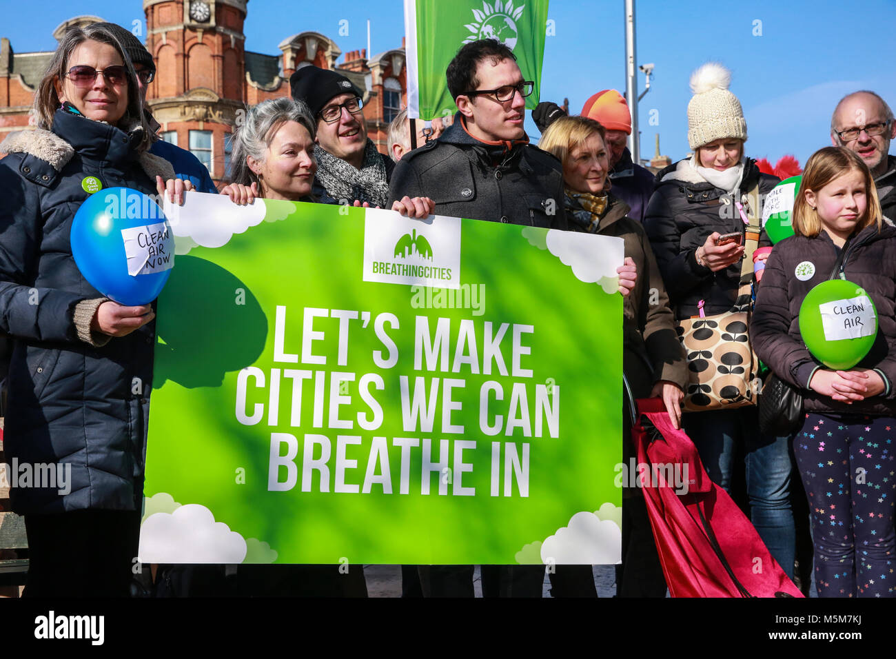 London, UK. 24th February, 2018. The Green Party launches its Breathing Cities campaign in Brixton. The ambition of the campaign is to create living cities that are clean, healthy, and safe by reclaiming city streets for people. Credit: Mark Kerrison/Alamy Live News Stock Photo