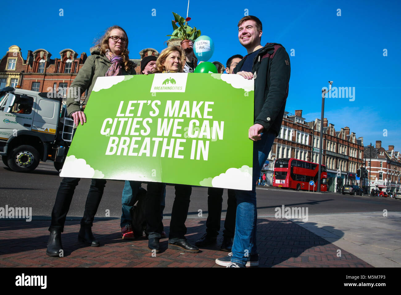 London, UK. 24th February, 2018. The Green Party launches its Breathing Cities campaign in