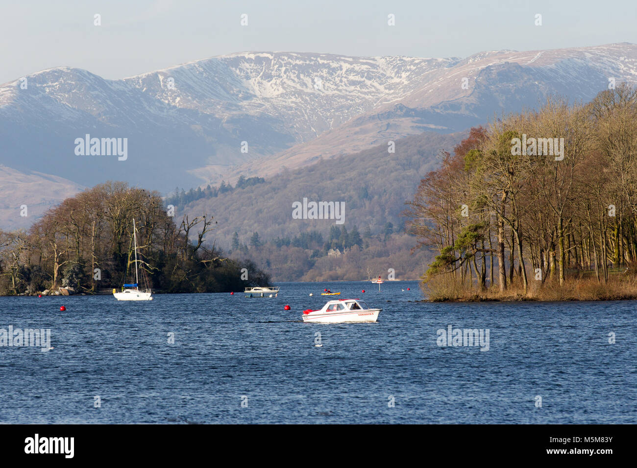 Cumbria UK 24th February 2018 Cumbria Lake Windermere. Bowness Bay
