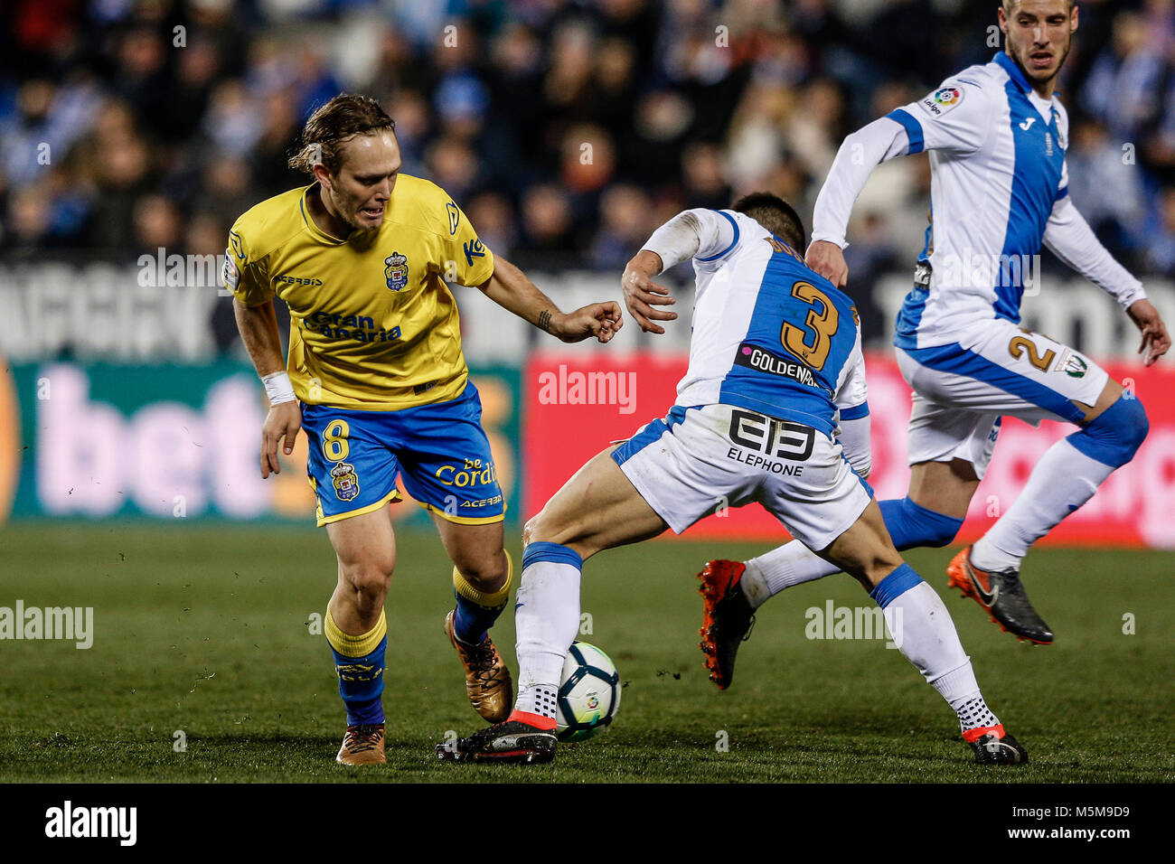 Alen Halilovic (UD Las Palmas) fights for control of the ball with Unai  Bustinza (Leganes FC), La Liga match between Leganes FC vs UD Las Palmas at  the Municipal de Butarque stadium