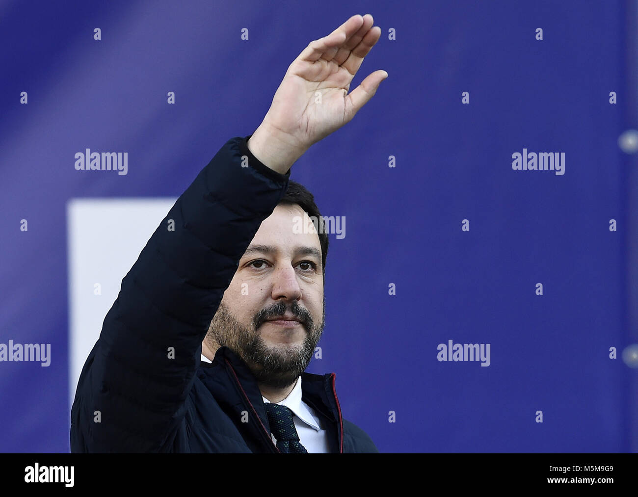 Milan, Italy, 24 Feb 2018. Matteo Salvini   Lega Nord party rally during the italian election campaign . Manifestazione Lega nord  Foto Daniele Buffa  Image / Insidefoto Credit: insidefoto srl/Alamy Live News Stock Photo