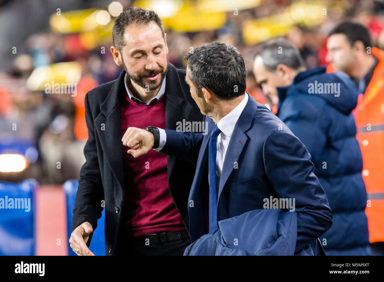 Girona coach Pablo Machin and FC Barcelona coach Ernesto Valverde ...